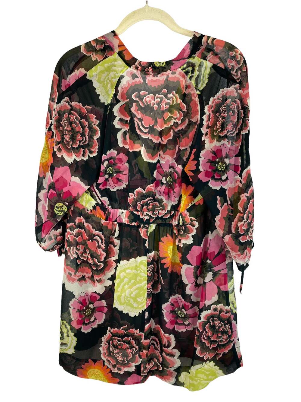 CAbi Sheer Floral Baby Doll Gemini Top Size Medium EUC